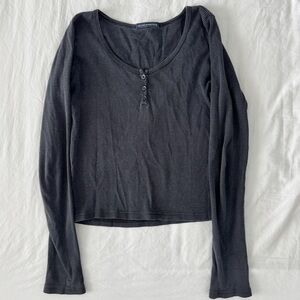 Brandy Melville Zelly Black Stripped Long Sleeve Shirt with Buttons